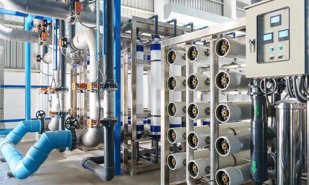 An intricate water filtration system with a reverse osmosis filter design.