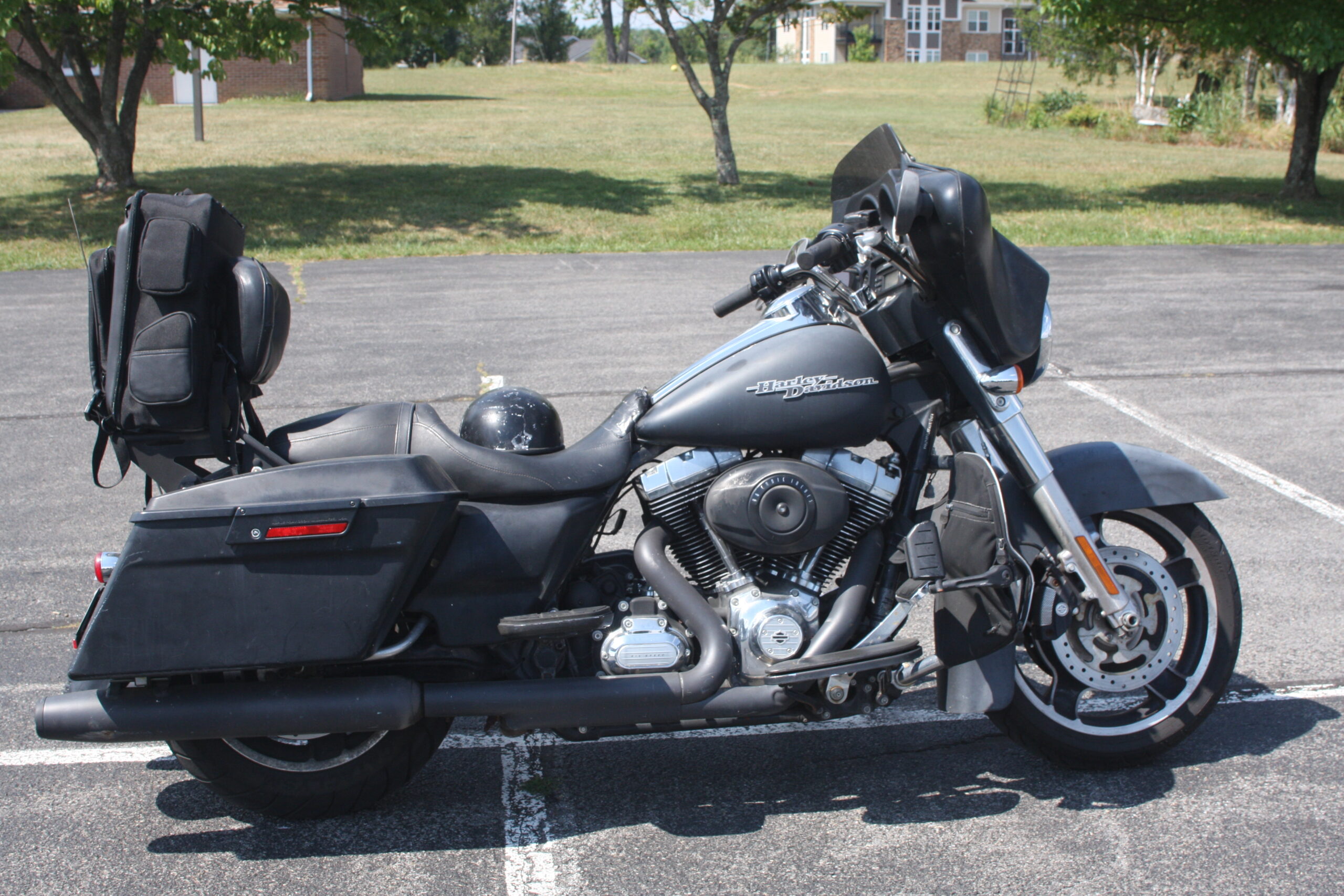 Motorcycle with Saddlebags and Backpack