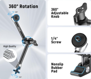 NEEWER 9.8-inch adjustable magic arm View of the rotation options