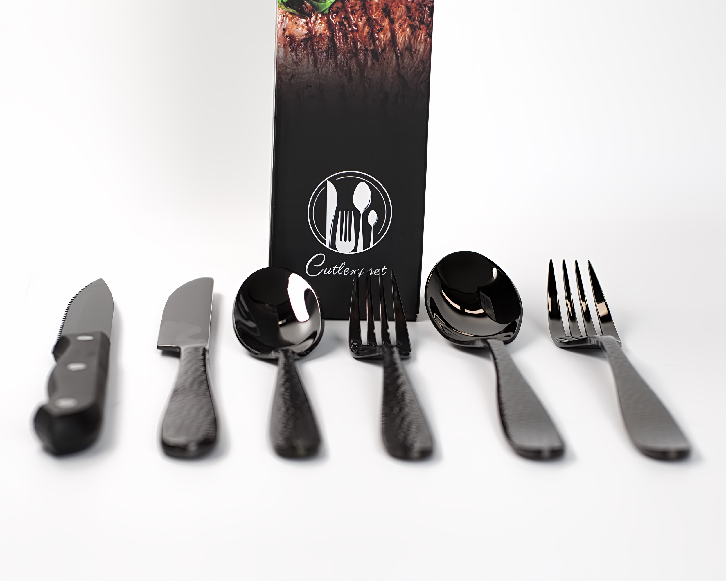 EUIRIO 6-piece Hammered Black Silverware Set